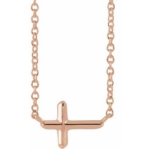 14K Rose Sideways Cross 18" Necklace