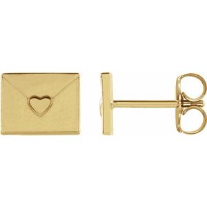 14K Yellow Heart Envelope Earrings