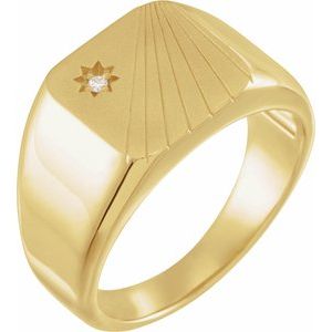 14K Yellow .015 CT Natural Diamond Signet Ring
