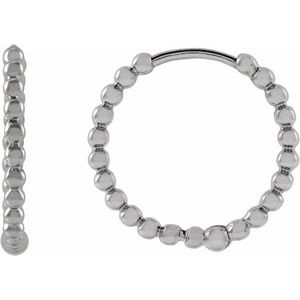 14K White Beaded 15 mm Hoop Earrings