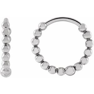 14K White Beaded 11 mm Hoop Earrings