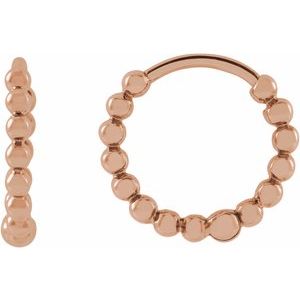 14K Rose Beaded 11 mm Hoop Earrings