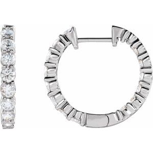 14K White 2 CTW Lab-Grown Diamond Inside-Outside Hinged 20 mm Hoop Earrings