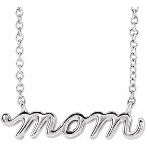 Sterling Silver Petite Mom Script 16" Necklace