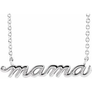 14K White Petite Mama Script 18 Necklace