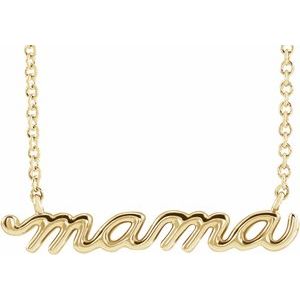 14K Yellow Petite Mama Script 16 Necklace