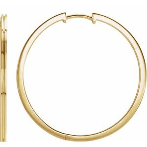 14K Yellow Grooved Hinged 30 mm Huggie Hoop Earrings