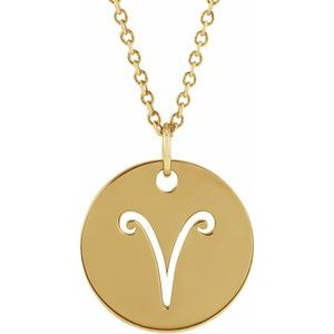 14K Yellow Aries Zodiac Disc 16-18" Necklace