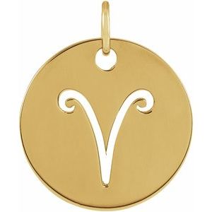 14K Yellow 16.5 mm Aries Zodiac Disc Pendant