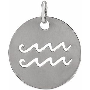 Sterling Silver 16.5 mm Aquarius Zodiac Disc Pendant