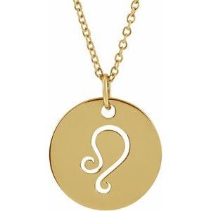 14K Yellow Leo Zodiac Disc 16-18" Necklace