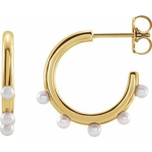 14K Yellow Cultured Seed Pearl Hoop Earrings