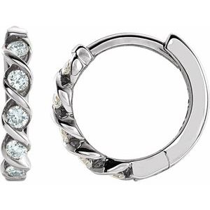 14K White 1/10 CTW Natural Diamond 9 mm Hoop Earrings