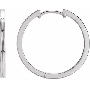 14K White Grooved Hinged 20 mm Huggie Hoop Earrings