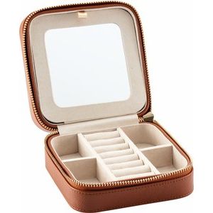 Camel Leatherette Jewelry Case with Mirror