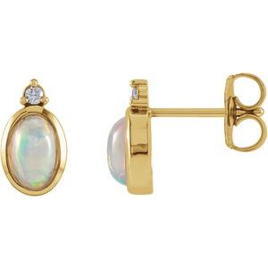 14K Yellow Natural Ethiopian Opal & .06 CTW Natural Diamond Bezel-Set Earrings