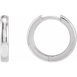 14K White 15 mm Hinged Hoop Earrings