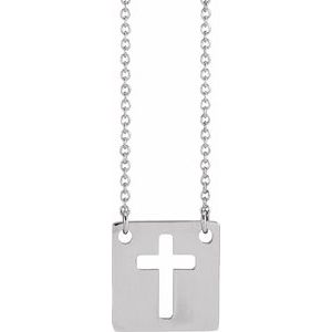 Sterling Silver Geometric Pierced Cross 18" Necklace