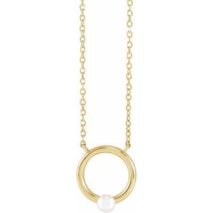 14K Yellow Cultured Seed Pearl Circle 18" Necklace