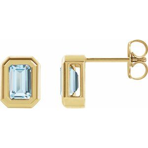 14K Yellow Natural Sky Blue Topaz Solitaire Earrings