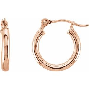 14K Rose Tube 13 mm Hoop Earrings