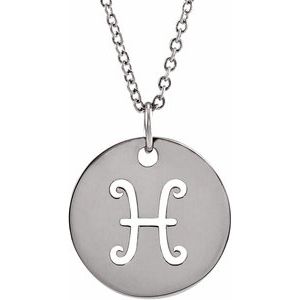 Sterling Silver Pisces Zodiac Disc 16-18" Necklace