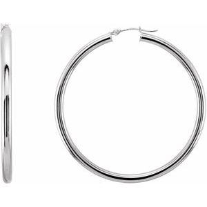 14K White Tube 48 mm Hoop Earrings