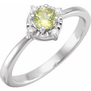 Sterling Silver Natural Peridot & .04 CTW Natural Diamond Halo-Style Ring