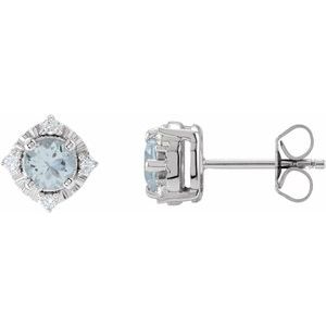 Sterling Silver Natural Aquamarine & .08 CTW Natural Diamond Halo-Style Earrings
