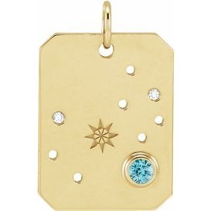 14K Yellow Natural Blue Zircon & .01 CTW Natural Diamond Scorpio Constellation Pendant