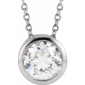 14K White 1 CT Lab-Grown Diamond Solitaire 16-18" Necklace