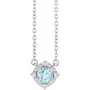 Sterling Silver Natural Sky Blue Topaz & .04 CTW Natural Diamond Halo-Style 18" Necklace