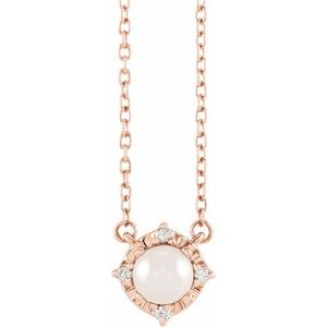 14K Rose Cultured White Freshwater Pearl & .04 CTW Natural Diamond Halo-Style 18 Necklace