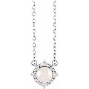Sterling Silver Cultured White Freshwater Pearl & .04 CTW Natural Diamond Halo-Style 18" Necklace