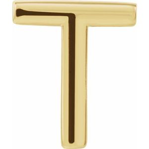 14K Yellow Single Initial T Earring