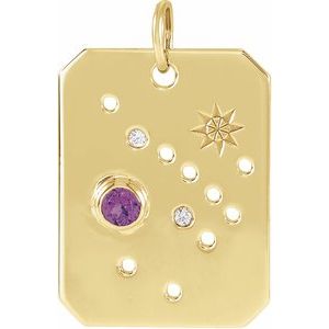 14K Yellow Natural Amethyst & .01 CTW Natural Diamond Sagittarius Constellation Pendant