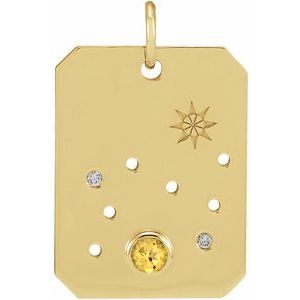 14K Yellow Natural Citrine & .01 CTW Natural Diamond Leo Constellation Pendant