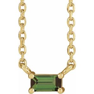 14K Yellow Natural Green Tourmaline Solitaire 18 Necklace