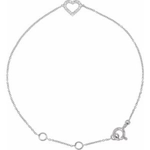 14K White .06 CTW Natural Diamond Heart 6-7" Bracelet