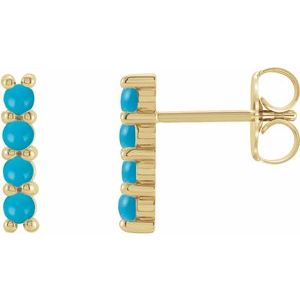 14K Yellow Natural Turquoise Bar Earrings