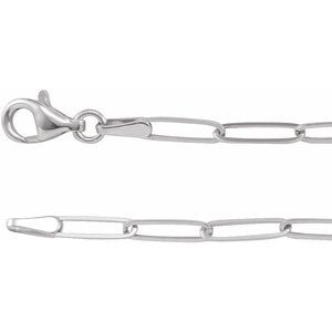 14K White 2.6 mm Paperclip-Style 7 Chain