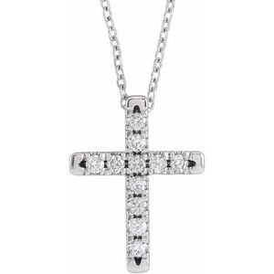 14K White 1/5 CTW Lab-Grown Diamond French-Set Cross 16-18" Necklace