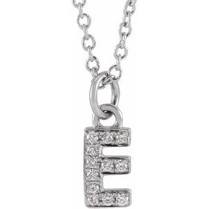 14K White .04 CTW Natural Diamond Petite Initial E 16-18" Necklace
