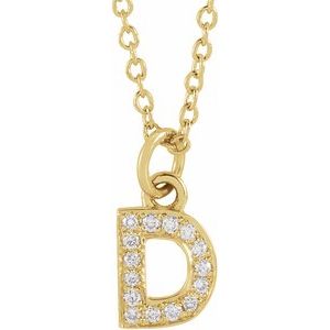 14K Yellow .05 CTW Natural Diamond Petite Initial D 16-18" Necklace