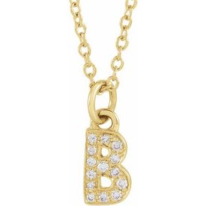 14K Yellow .05 CTW Natural Diamond Petite Initial B 16-18 Necklace