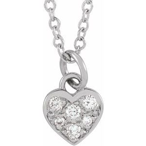 14K White .06 CTW Natural Diamond Petite Heart 16-18" Necklace