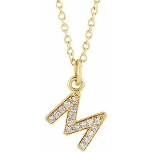 14K Yellow .06 CTW Natural Diamond Petite Initial M 16-18 Necklace