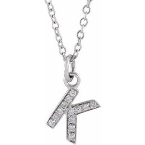 14K White .045 CTW Natural Diamond Petite Initial K 16-18 Necklace