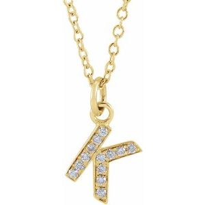 14K Yellow .045 CTW Natural Diamond Petite Initial K 16-18 Necklace