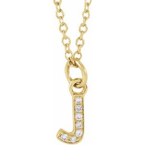 14K Yellow .025 CTW Natural Diamond Petite Initial J 16-18 Necklace